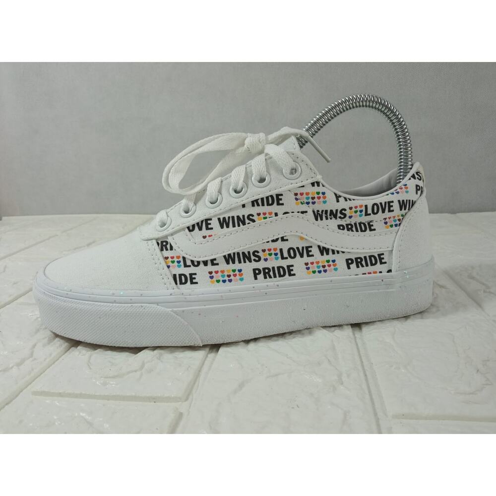 Vans Women's Sneakers Ward Pride Love Wins White Glitter Skate Size 6